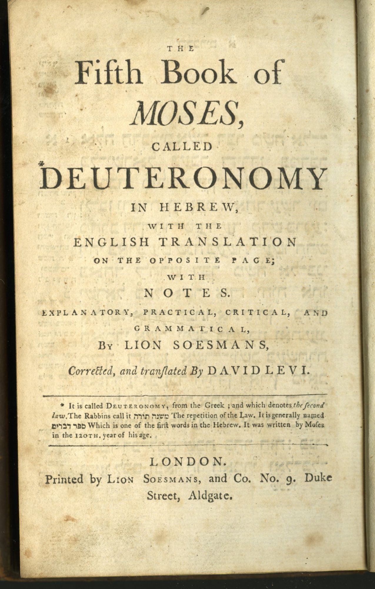 The Fifth Book Of Moses Called Deuteronomy In Hebrew With The English The Fifth Book Of Moses Called Deuteronomy In Hebrew With The English